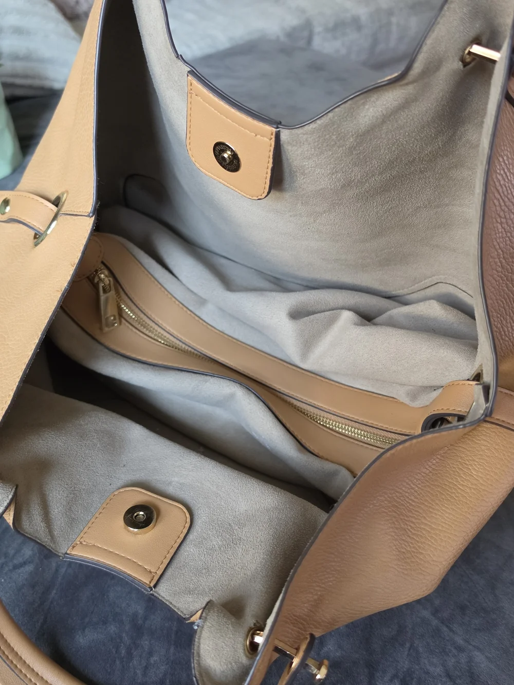 Sondra Roberts Camel Faux Tan Leather Tote with Top Handles